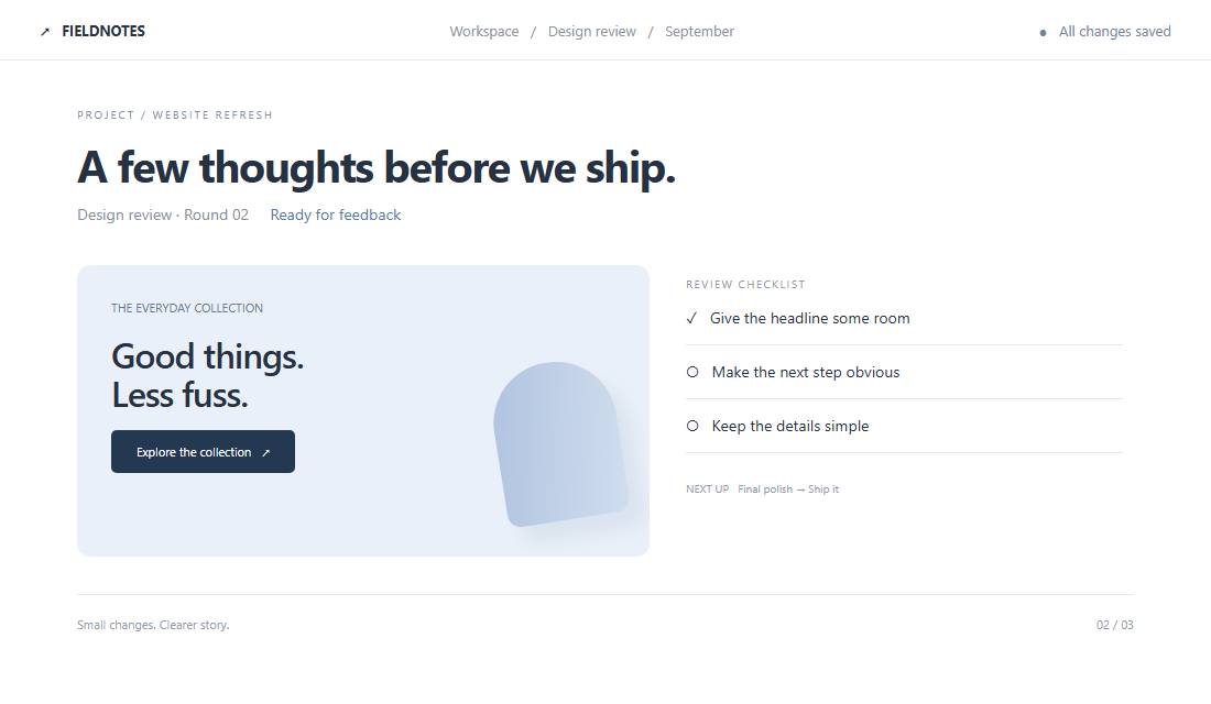 A fictional website design review used to demonstrate annotation history.